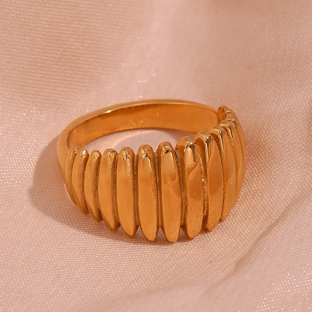 18k Gold Stainless Steel Fine Polished Textured Wide Dome Waterproof Rings For Women