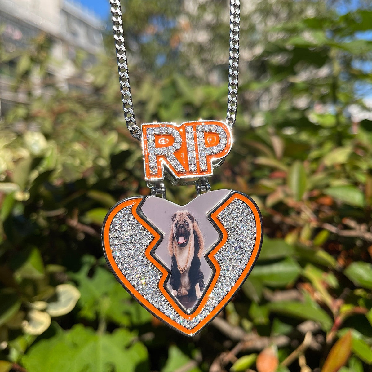 Custom Made Broken Heart Rip Bail Bling Hip Hop Pendant Chain