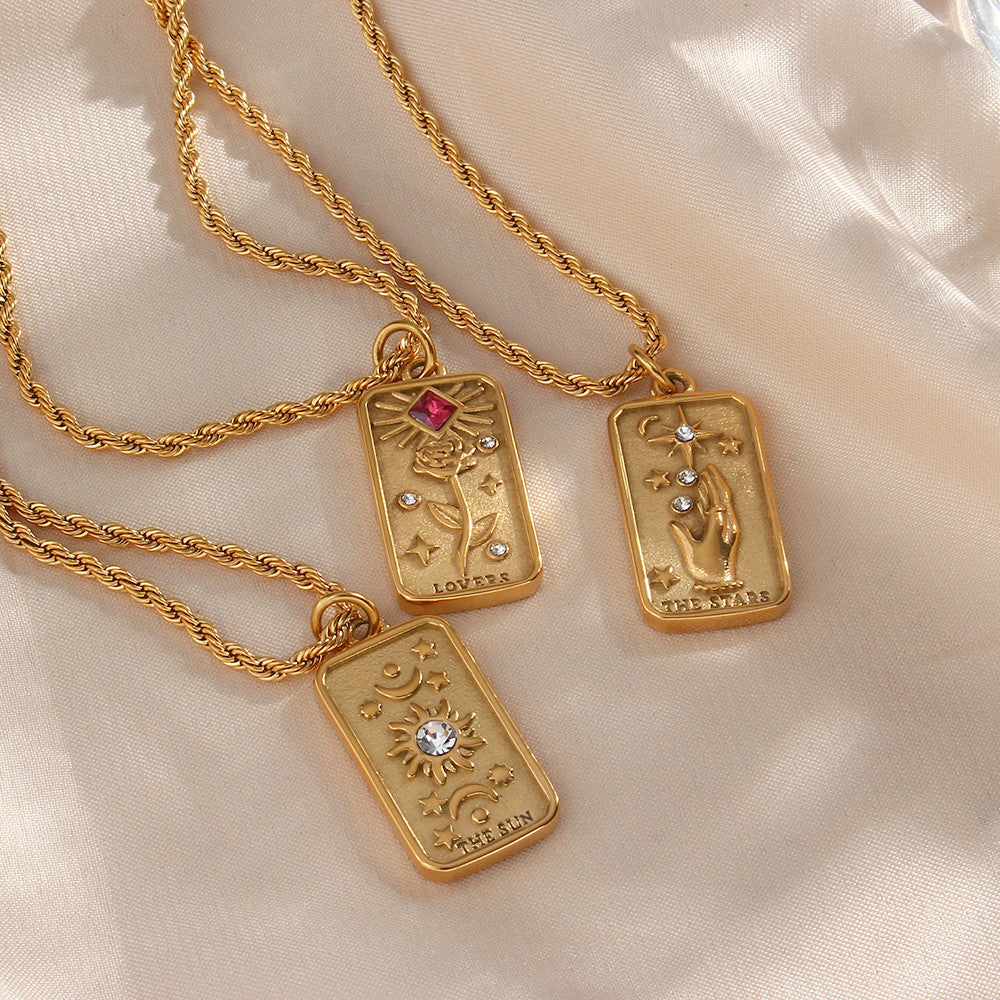 Ladies Solid Stainless Steel 18k Gold Tarnish Free Tarot Card Chain Necklace
