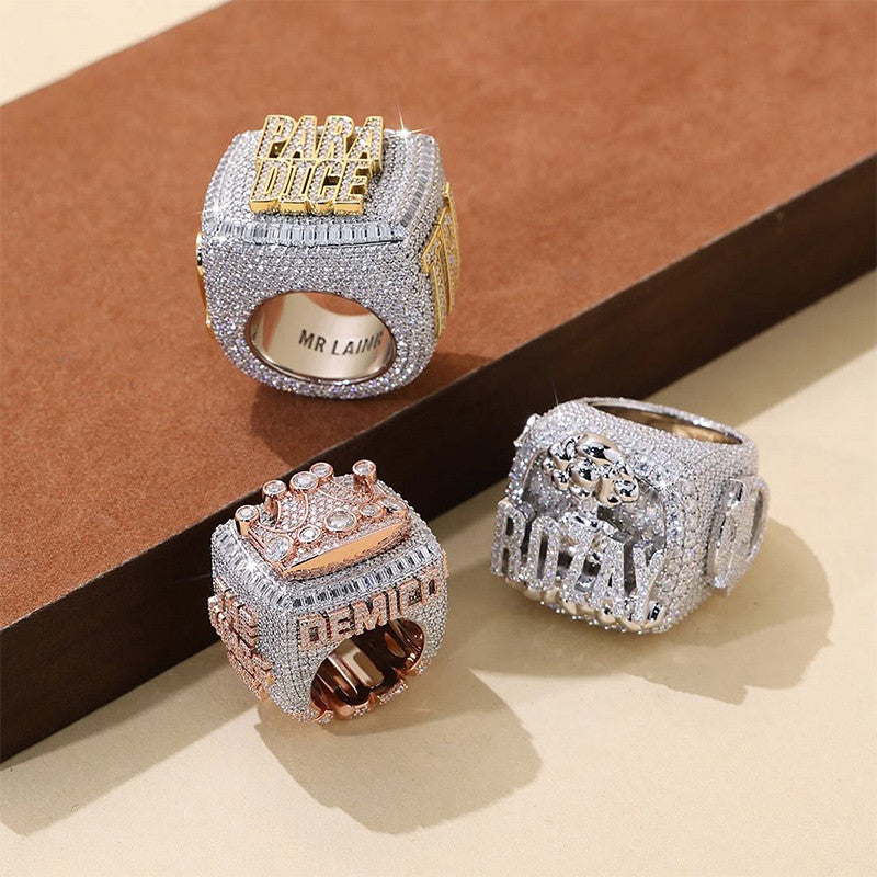 Hood Champ | Mens 925 Sterling Silver Moissanite Diamond Custom Made Championship Rings