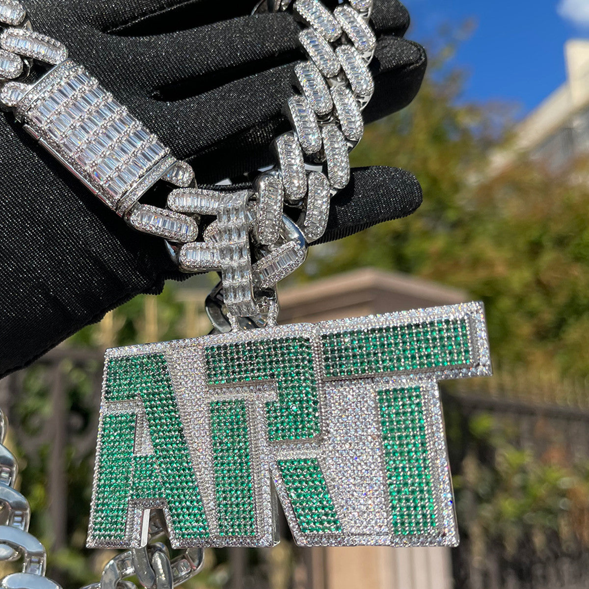 Emerald Chaos | Colorful VVS Diamond CZ Custom Text Hip Hop Pendant
