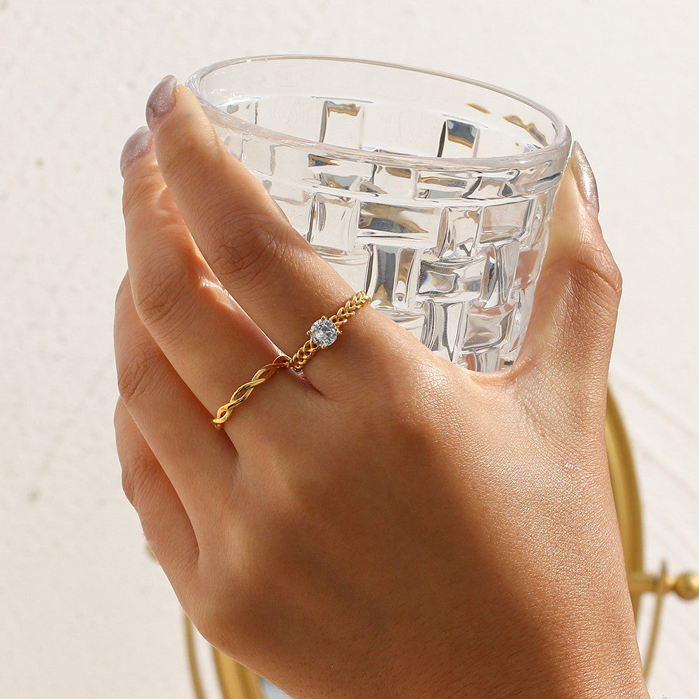 Ladies 18k Gold Stainless Steel Waterproof Braided Twisted Thin Gold Rings