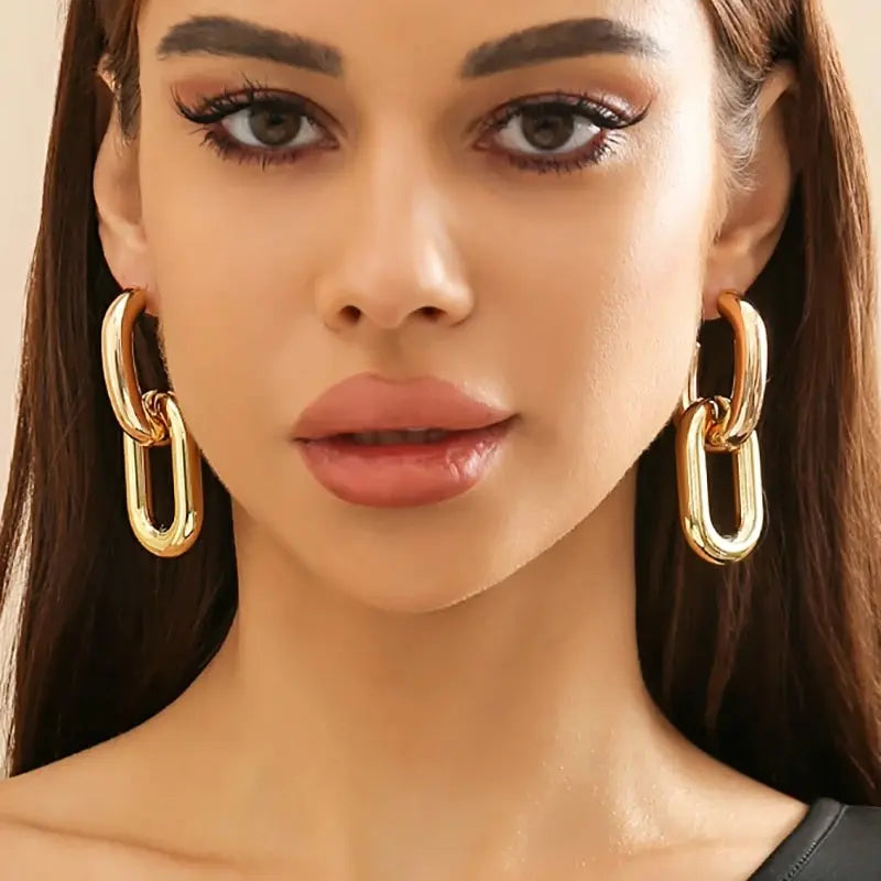 Links In The Chain Gold Silver Hoop High Fashion Earrings