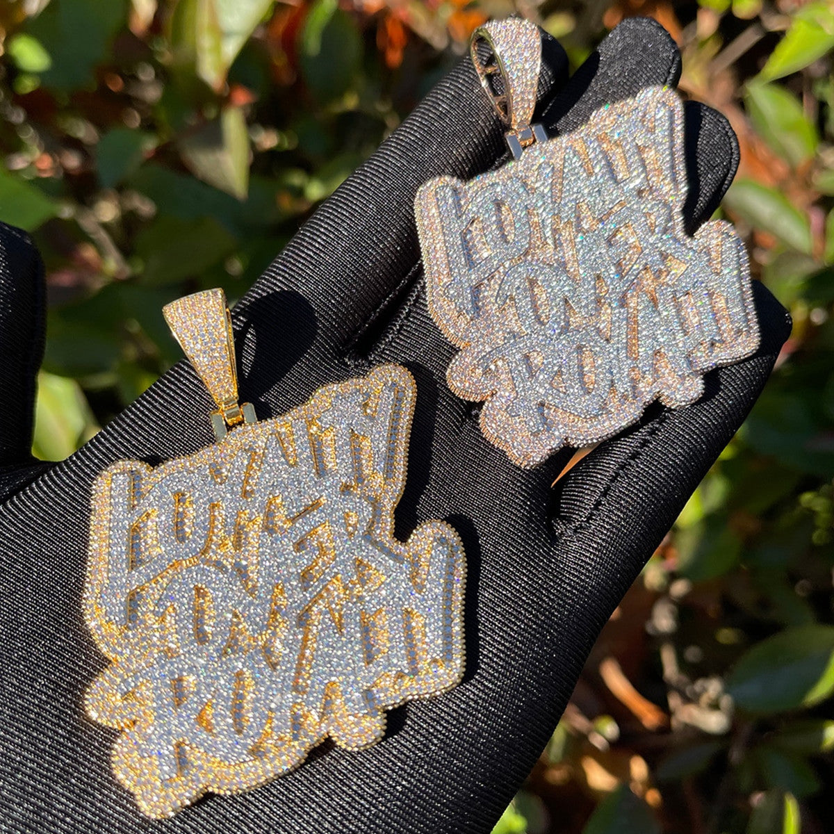 Loyalty Over Royalty |  Flooded Iced Blinged Out Nameplate Style Hip Hop Pendant