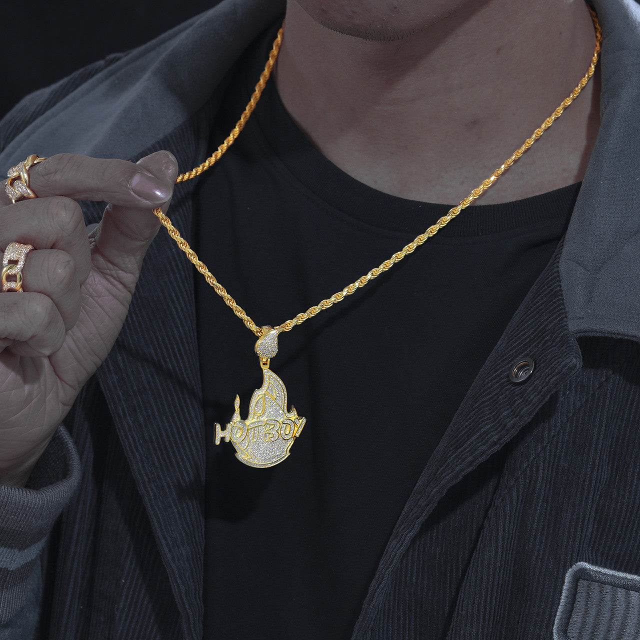 Hot Boy | Mens 925 Sterling Silver Moissanite Diamond Fire Flame Hip Hop Pendant Chain