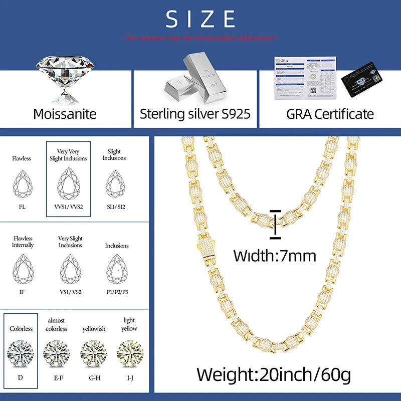 Ball N Chain | Solid 925 Silver Moissanite Iced Blinged Out Ball Link Hip Hop Chain Bracelet Set