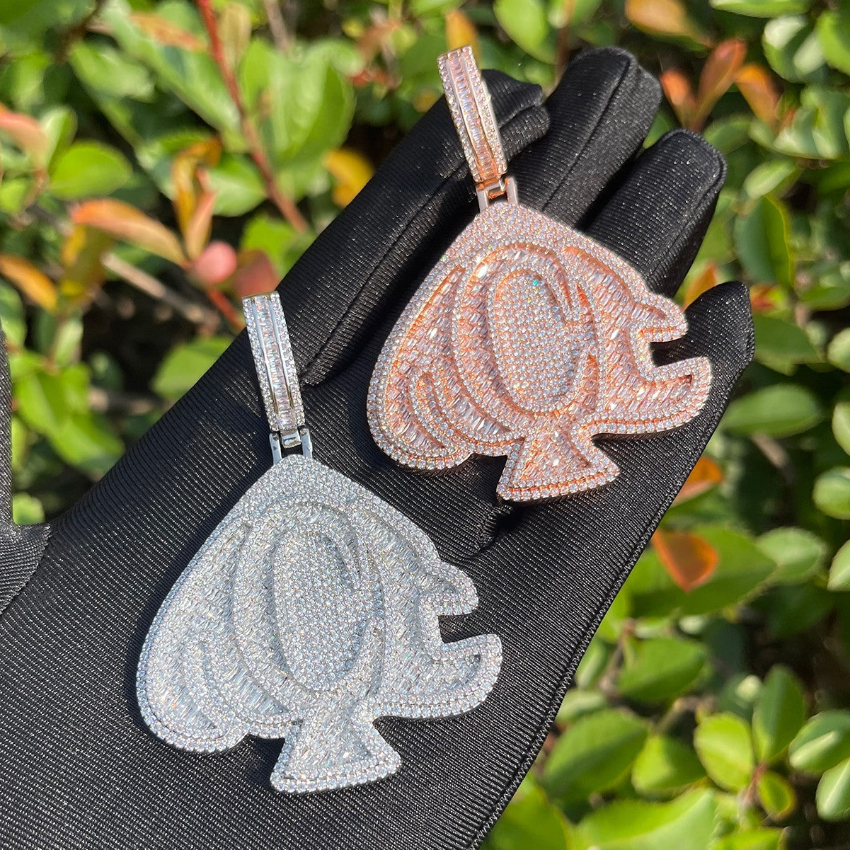 Mens Iced Blinged Out Ace 24k Gold GP Baguette Stone Hip Hop Pendant Chain Necklace