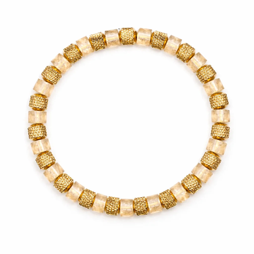 Natural Malachite |  18K Gold Over 304 Stainless Steel Mesh Beads Stone Elastic Stretch Bracelet
