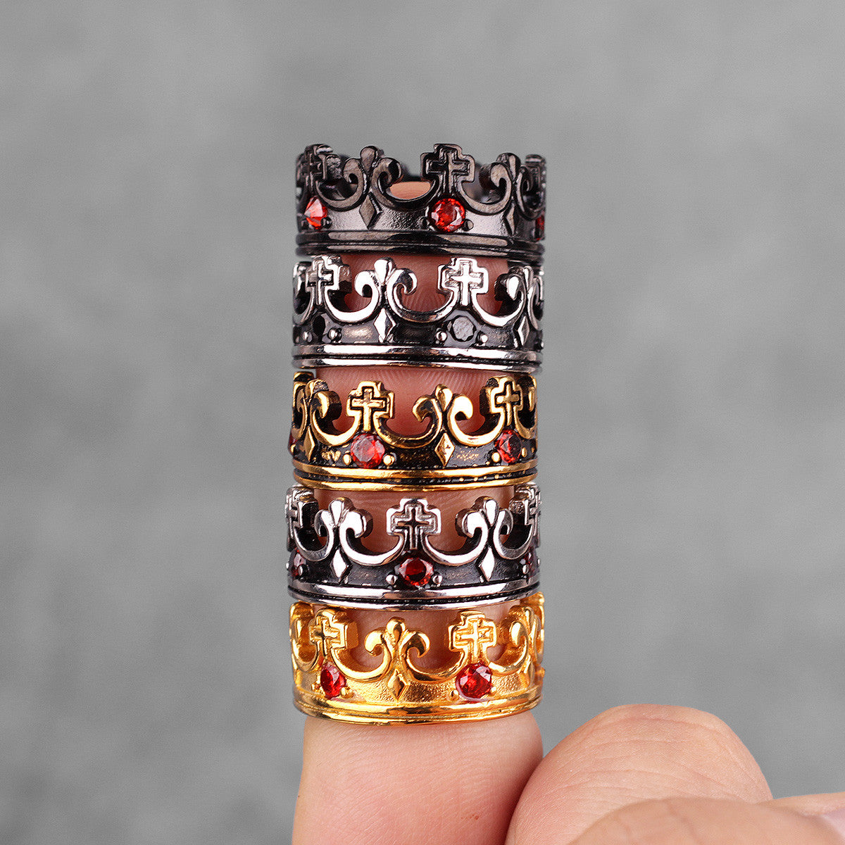 Royal Crown | 316L No Fade Stainless Steel Retro CZ Stone Fashion Street Wear Rings