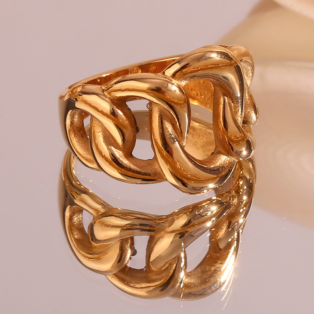 Womens 18k Gold Stainless Steel Eco-friendly Tarnish Free Chunky Hollow Braid Rings