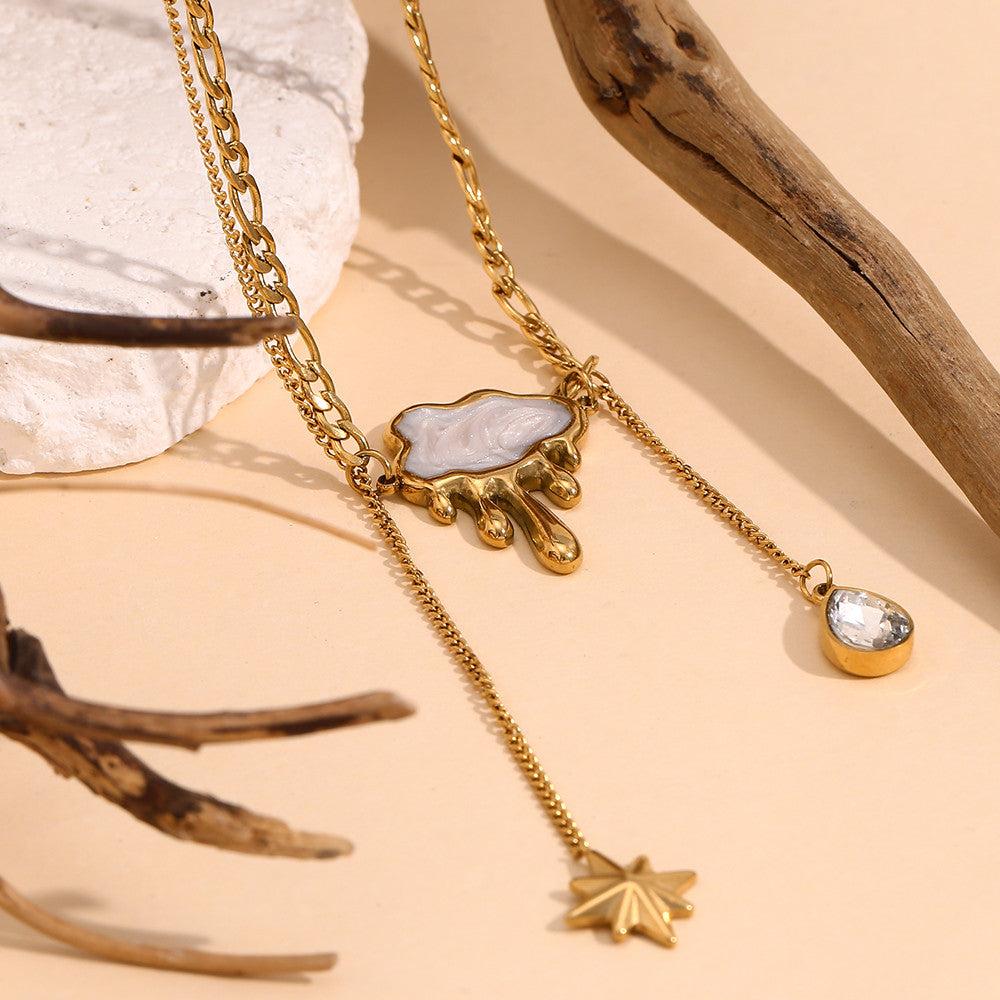 Rain | 18k Gold Double Layer Tear Drop Cloud Waterproof Stainless Steel Tassel Necklace
