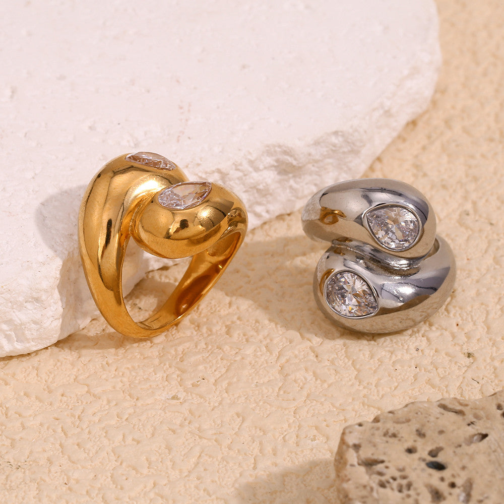 Princess Tears | 18k Gold No Fade Stainless Steel Double End Tear Drop CZ Tarnish Free Ring