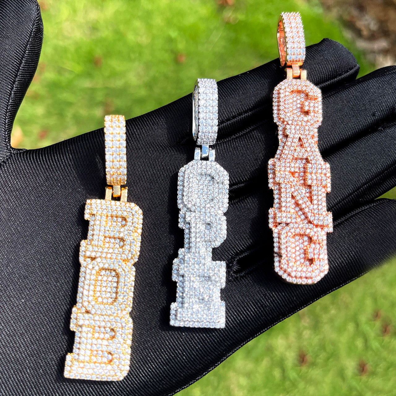 StackedIce | Vertical Cluster Stone Prong Set Custom Nameplate Hip Hop Pendant