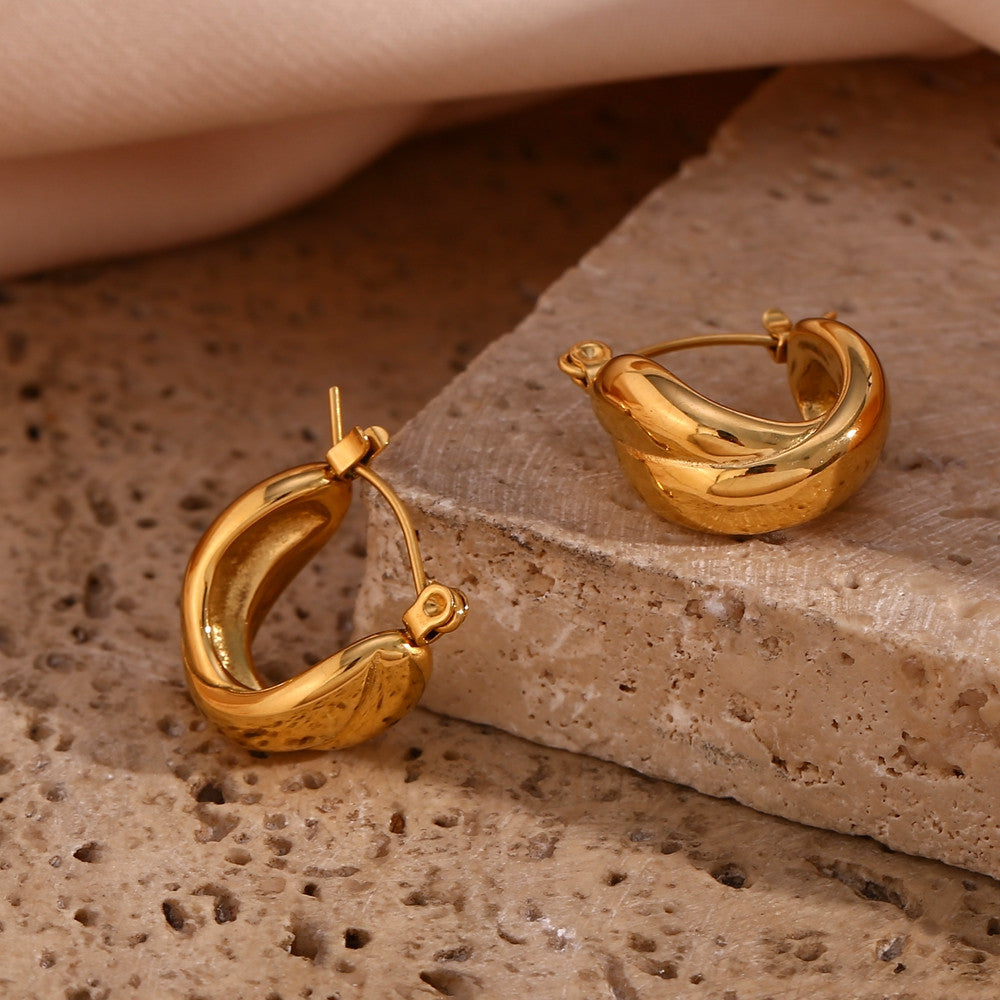 Solid Stainless Steel 18k Gold Waterproof Textured Bold Hoop Tarnish Free Earrings