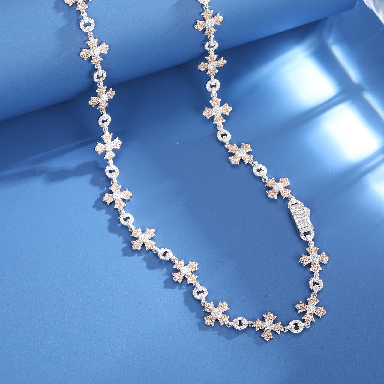 Diamond Star | Solid S925 Silver 12mm D Color Moissanite Diamond Cross Chain Necklace