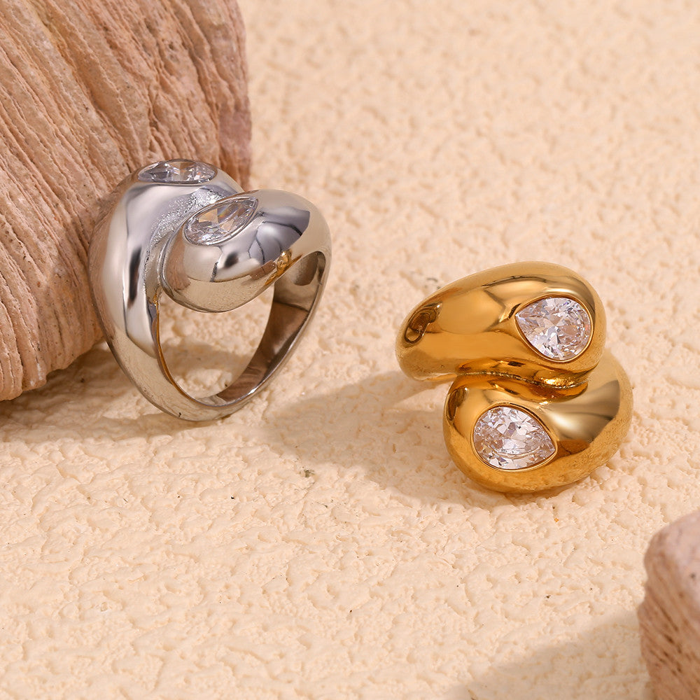 Princess Tears | 18k Gold No Fade Stainless Steel Double End Tear Drop CZ Tarnish Free Ring