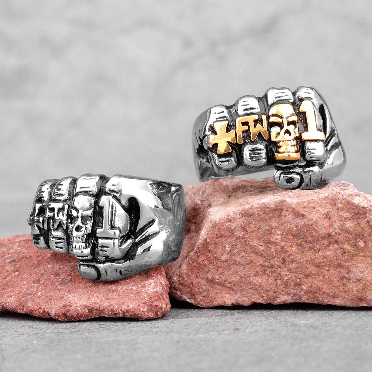 Slang Fist | 316L No Fade Stainless Steel FW Skull Fist Hip Hop Street Wear Rings