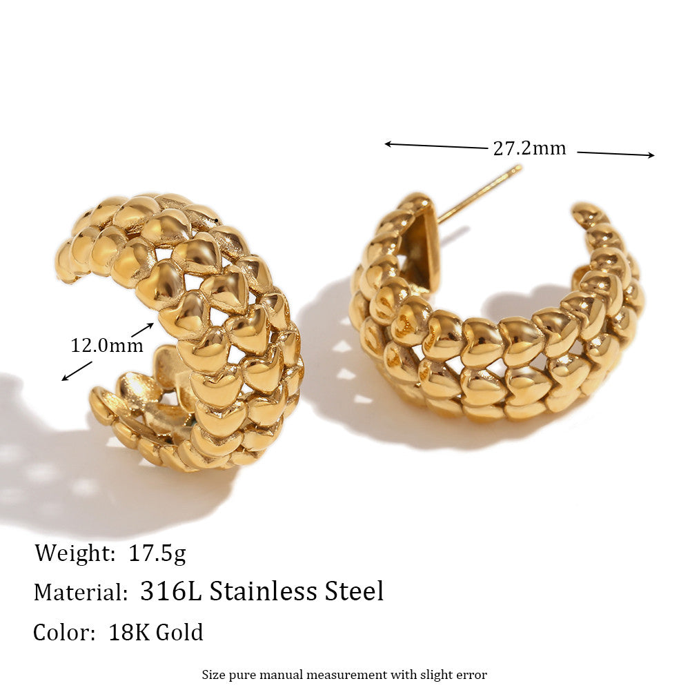 Ladies 18k Gold Stainless Steel Waterproof CZ Assortment Wave Sea Shell High Fashion Earrings