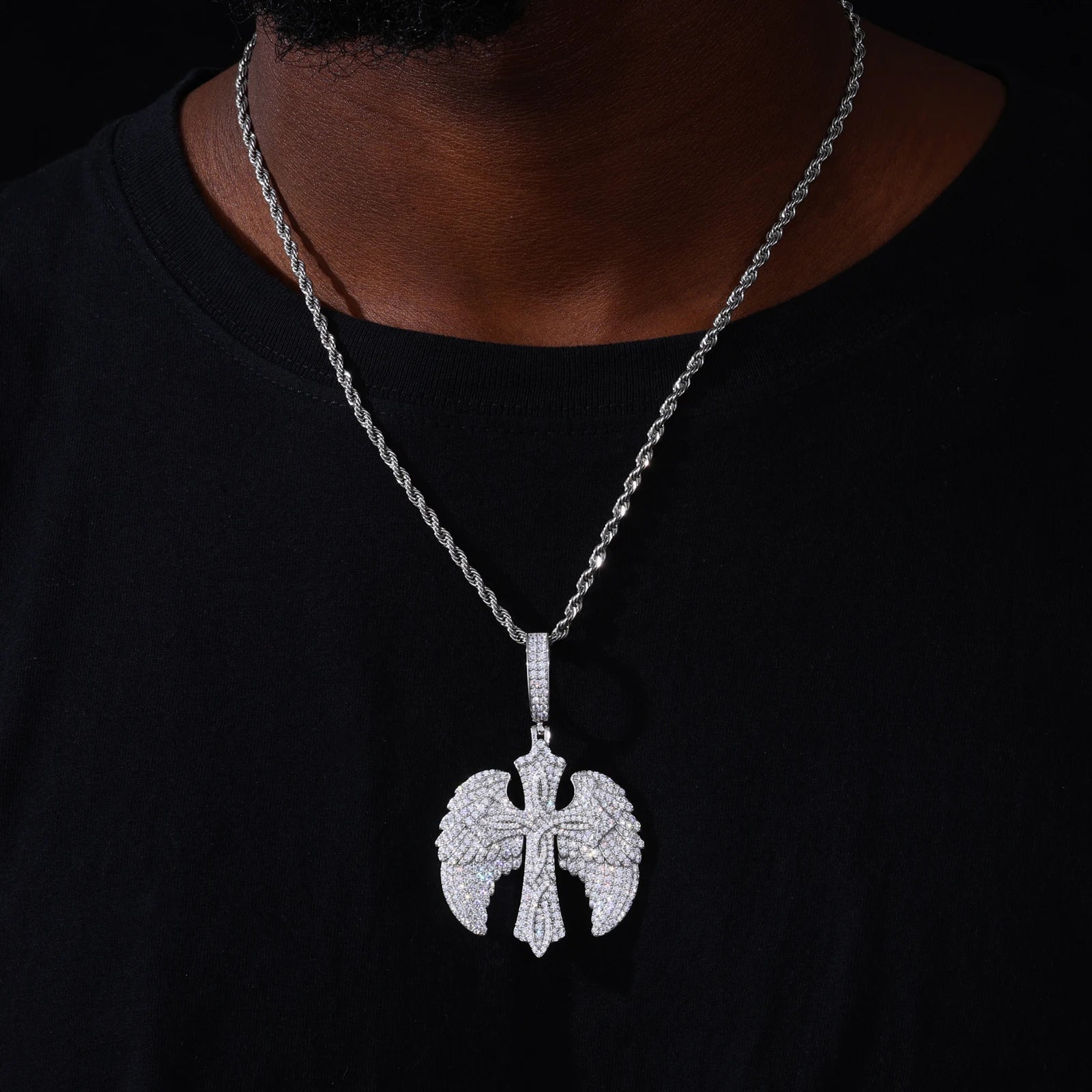 Wings Of Love | Iced Blinged Out 925 Sterling Silver Winged Cross Hip Hop Moissanite Pendant