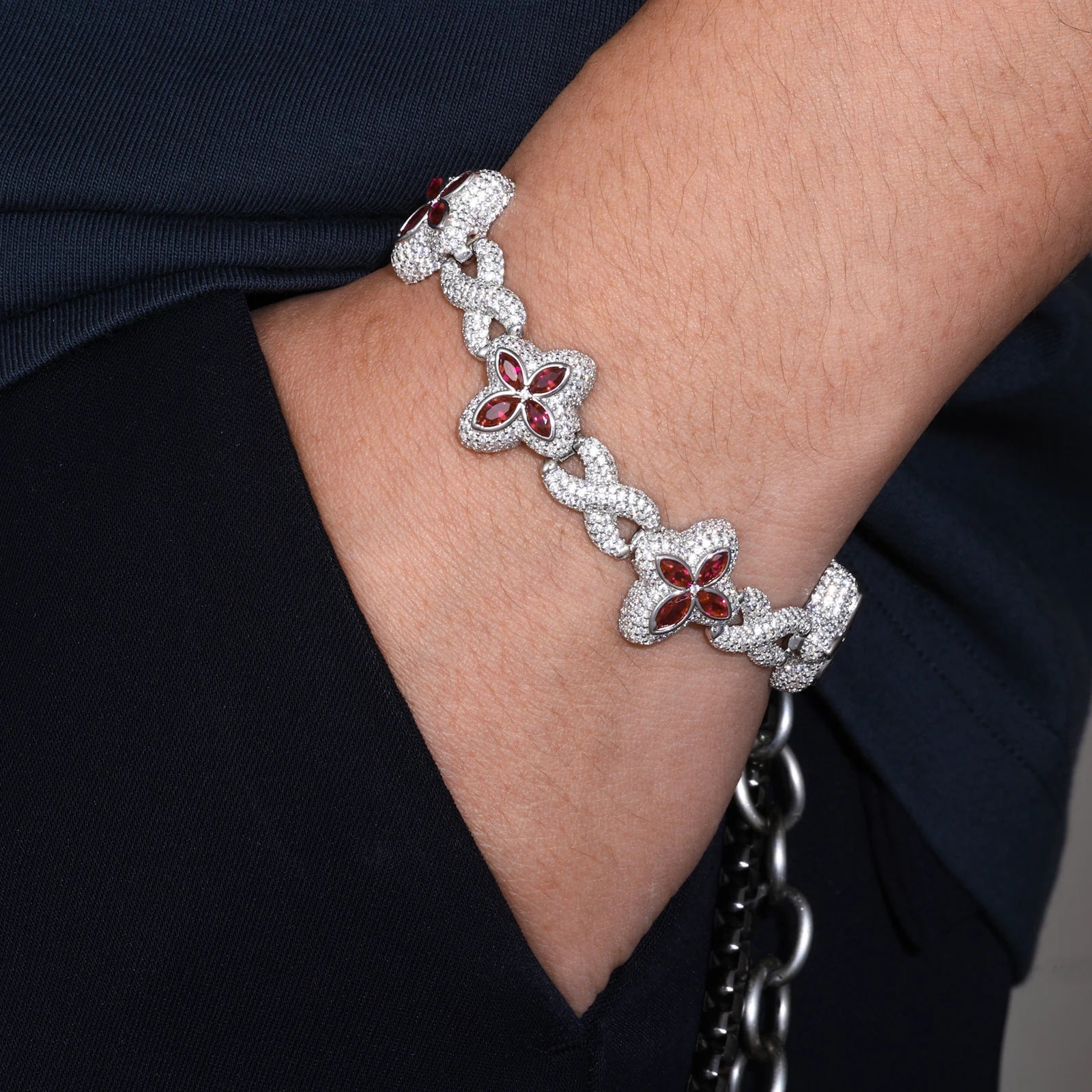 Clover Star | 925 Sterling Silver Moissanite Diamond  Iced Clover Star Infinity Bracelet