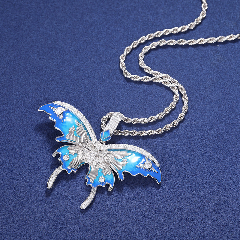 Butta | VVS Diamond Moissanite Certified Enamel Butterfly Sterling Silver Hip Hop Pendant