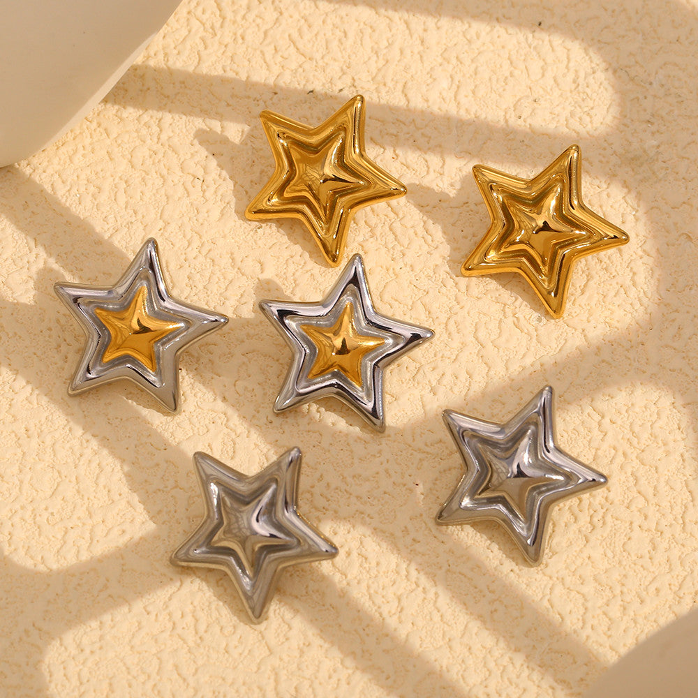 Women's 18k Gold Waterproof Mix Color Stainless Steel Star Stud Earrings