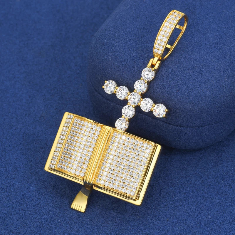 Divine Blessings  | S925 Solid Iced Blinged Out Moissanite Cross Bible Prayer Pendant
