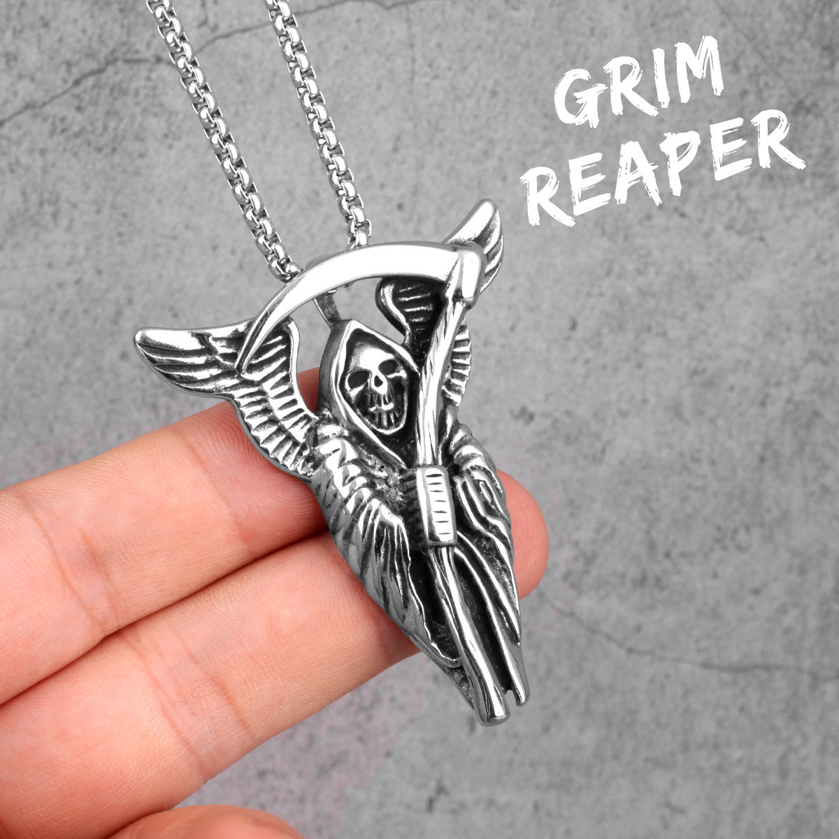 Grim Reaper | 316L No Fade Stainless Steel Death God Scythe Skull Unique Mysterious Pendant