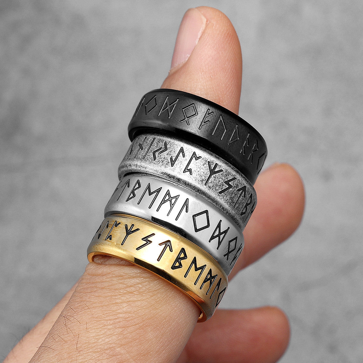 Runes | 316L Solid Stainless Steel Vintage Look Mythical Viking Men's Rings
