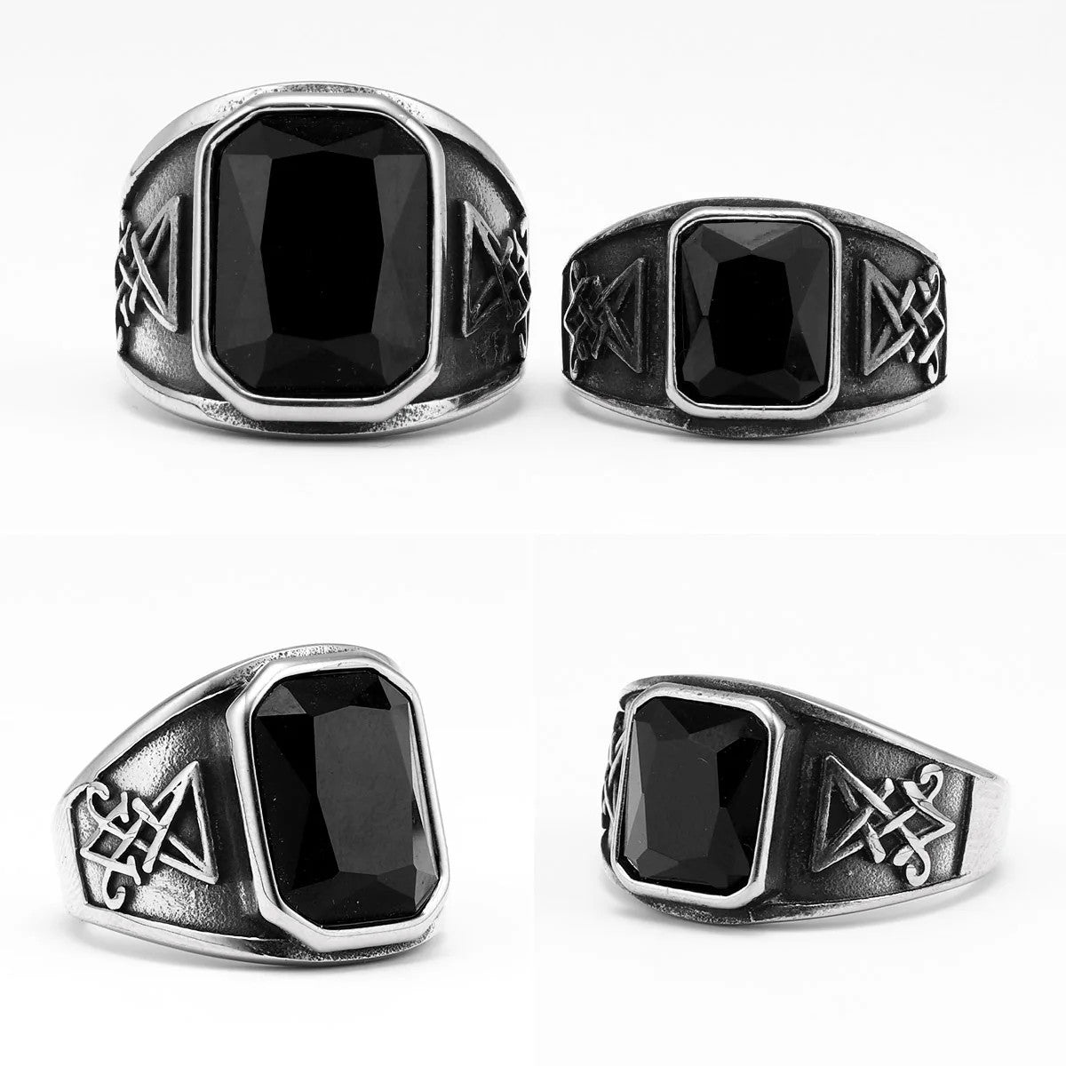 Lucifer Satan | 316L Solid Stainless Steel Black Gem Stone