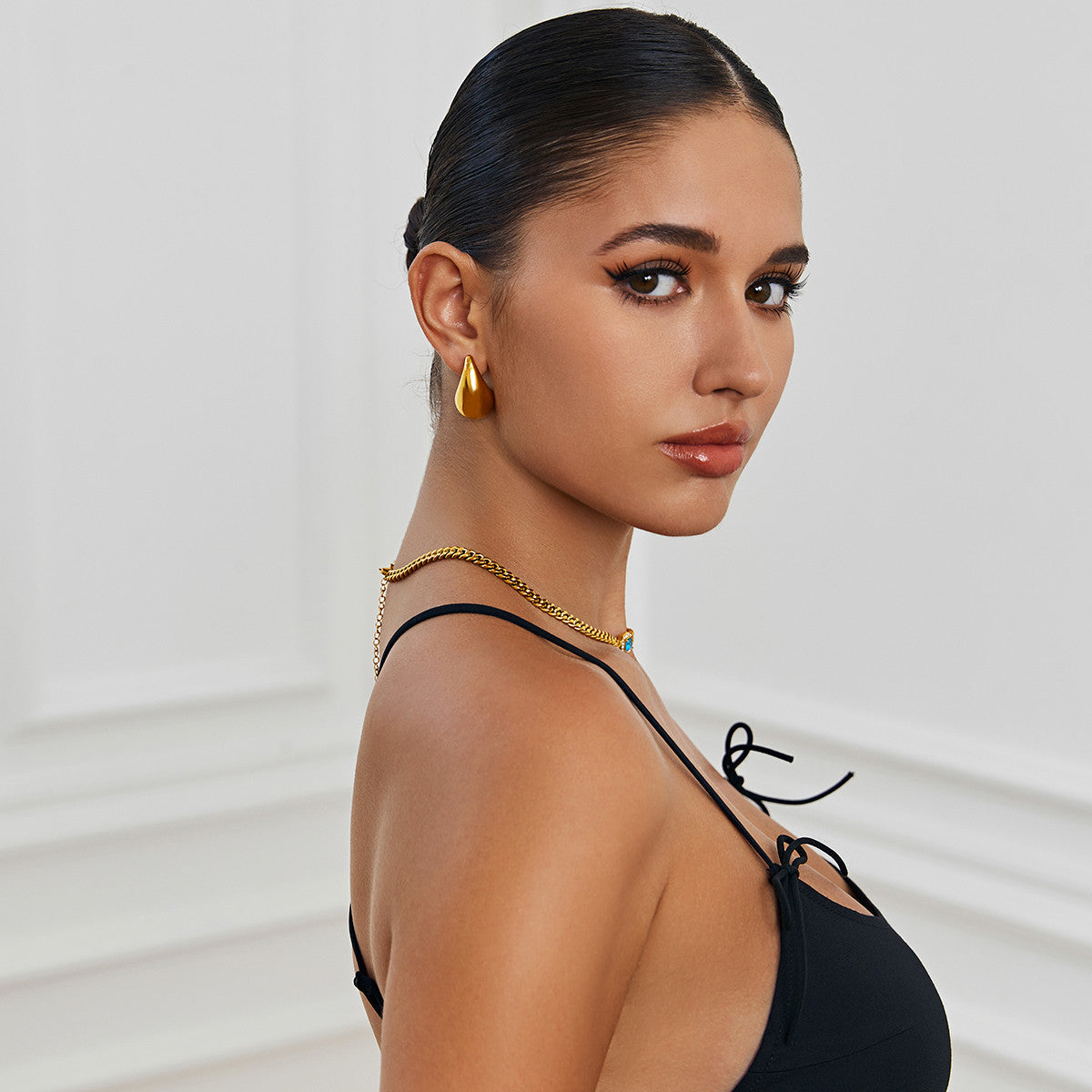 Ladies 18k Gold 316L No Fade Desingner Bold Stereoscopic Large Tear Drop Earrings