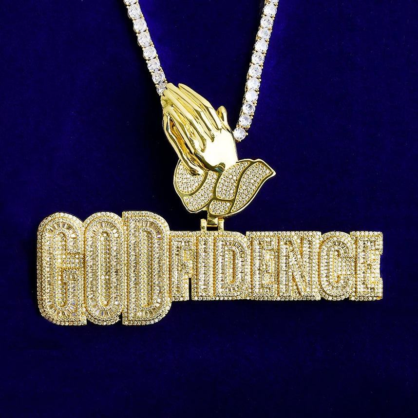 GodFidence | Prayer Hand Bail VVS Diamond CZ Hip Hop God Fidence Iced Blinged Out Pendant