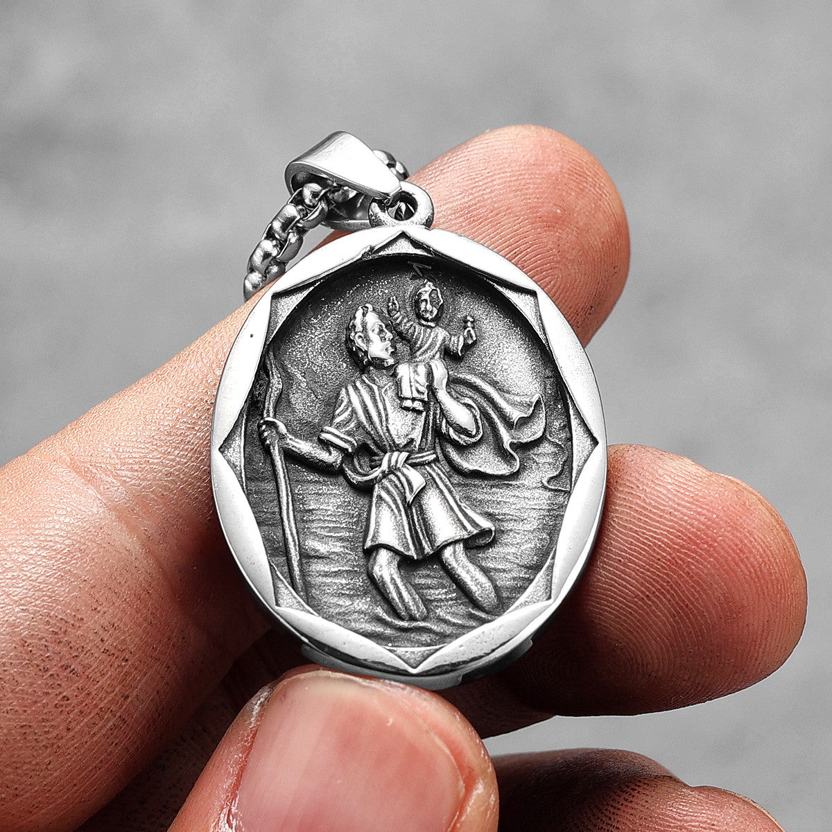 Men's St Christopher Carrying Christ No Fade Stainless Steel Casual Spiritual Pendants