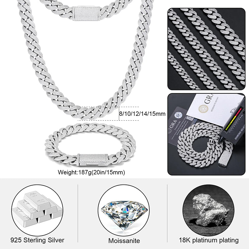 Cuban Luxury | 6mm -12mm Iced Blinged Out Moissanite Diamond 925 Silver Miami Cuban Link Chain