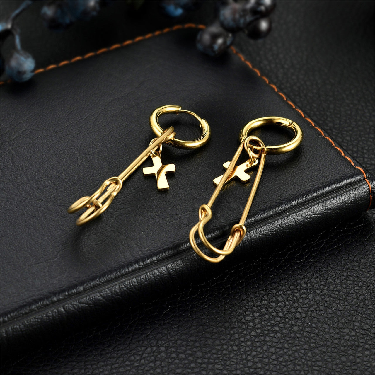 No Fade Stainless Steel Cross Pin Hip Hop Punk 14k 925 Black Earrings