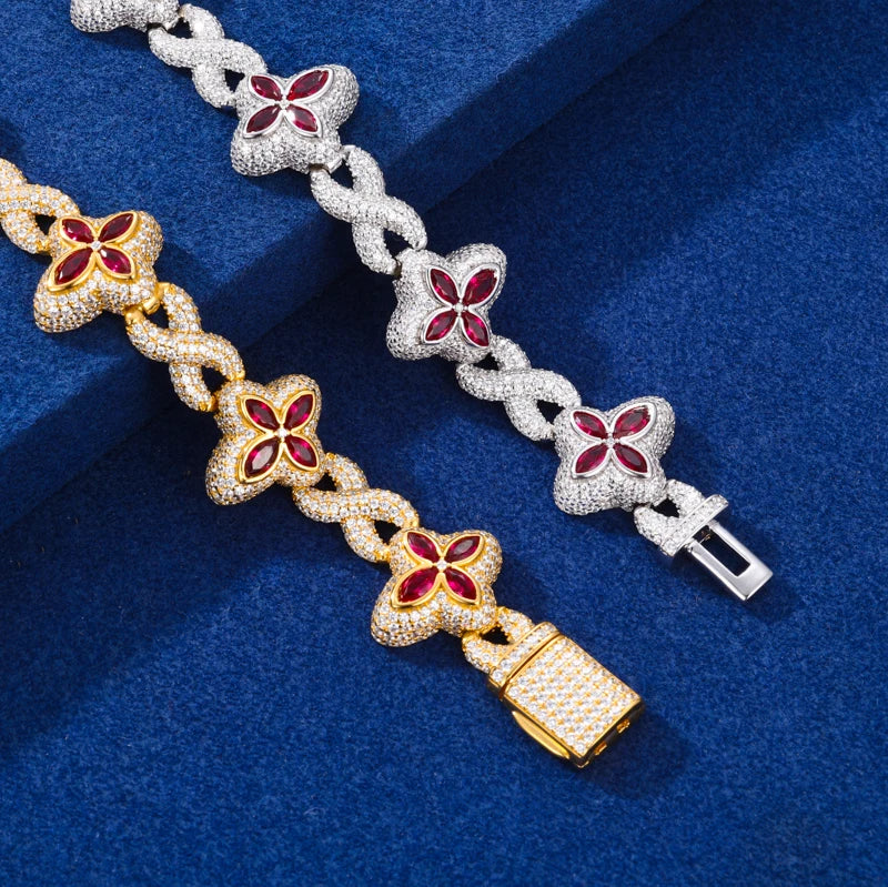 Clover Star | 925 Sterling Silver Moissanite Diamond  Iced Clover Star Infinity Bracelet