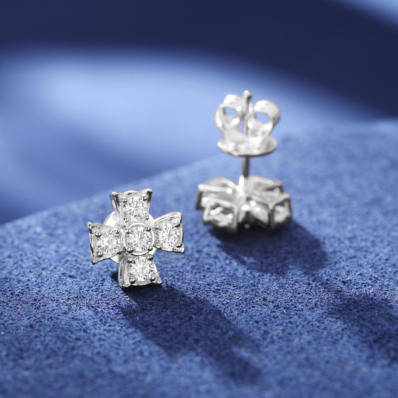 Radiant Cross Moissanite Diamond Solid 925 Sterling Silver White Gold Hip Hop Earrings