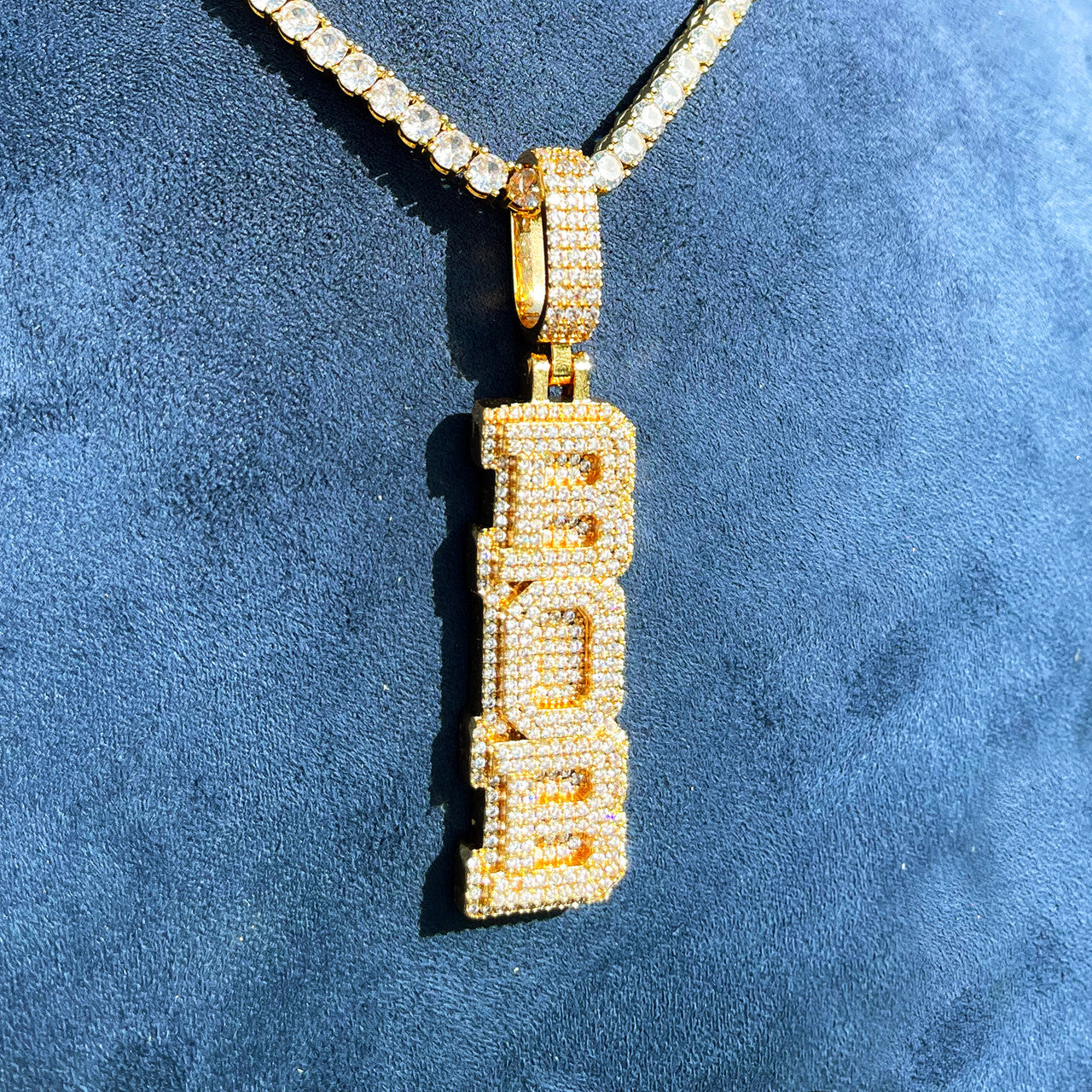 StackedIce | Vertical Cluster Stone Prong Set Custom Nameplate Hip Hop  Pendant