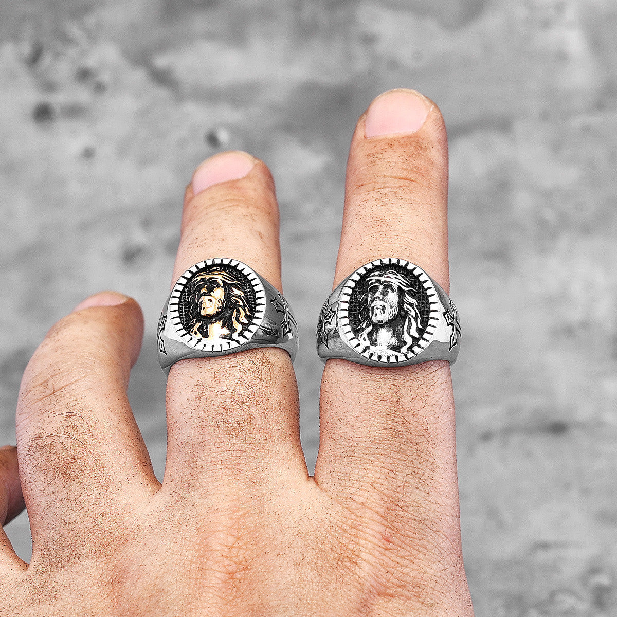 The Holy One | 14k Gold Accent God Jesus Face Spiritual Street Wear Rings