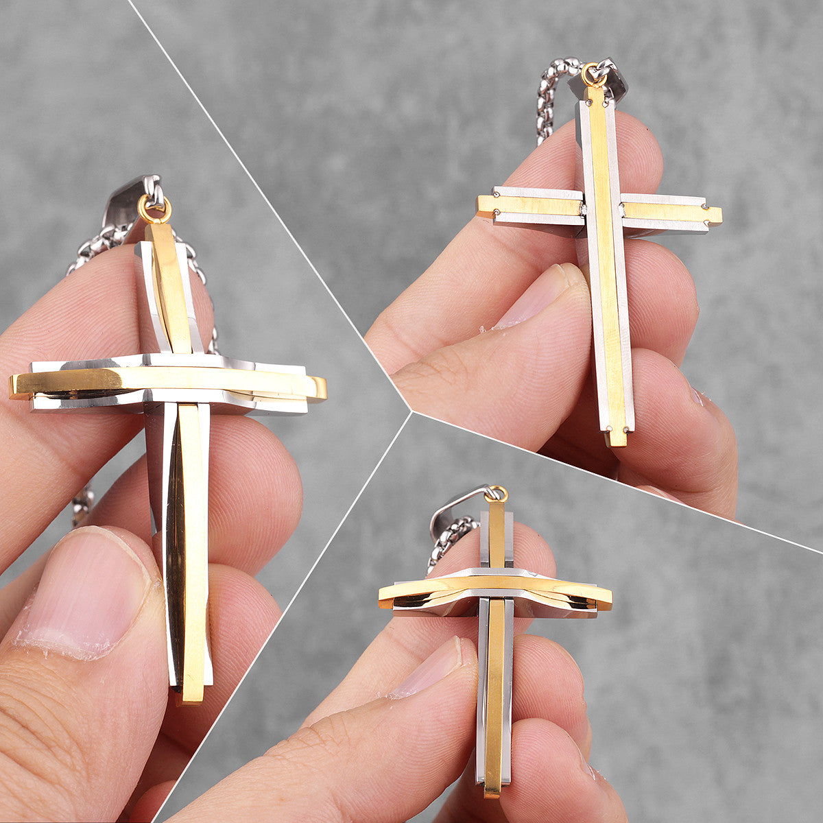 The Cross | 14k Gold Black 316L No Fade Stainless Steel Double Layered Hip Hop Cross Pendant