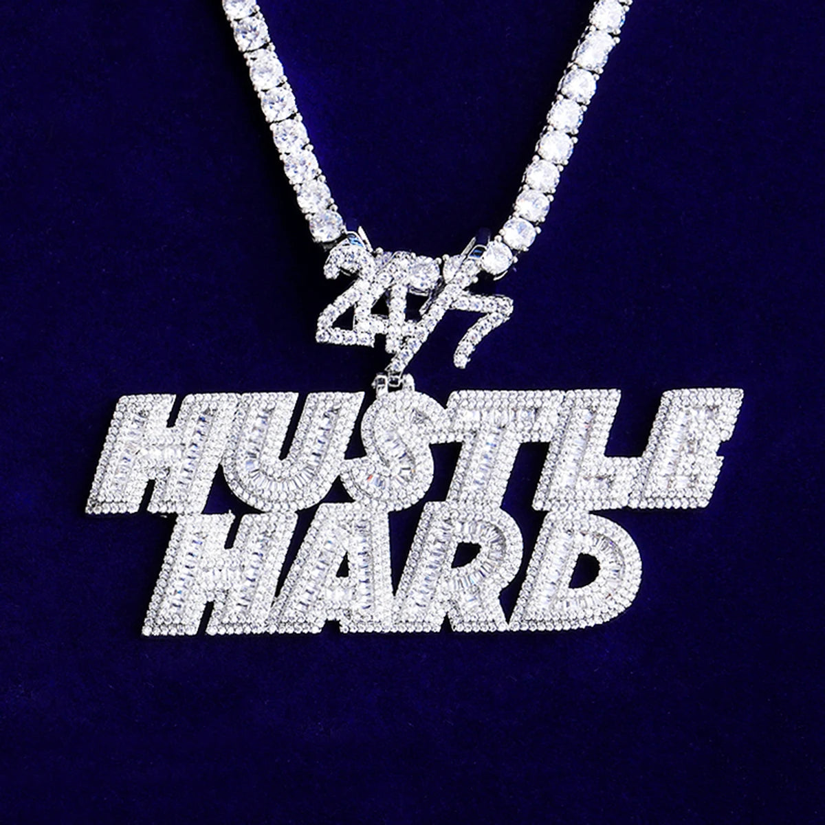 Hustle Hard | VVS Diamond CZ 5AA+ Luxury 24/7 Bail Hip Hop Pendant Chain