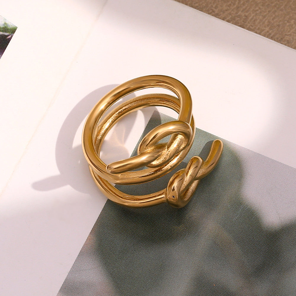 Ladies 18k Gold Stainless Steel Waterproof Three Layers Knot High Fashion Rings