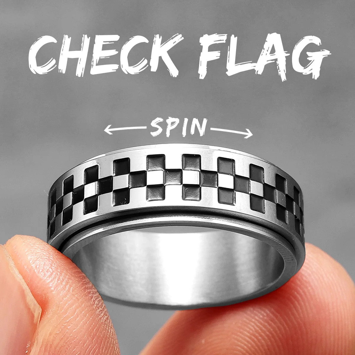 Checkered Flag | 316L No Fade Stainless Steel Fidget Spinner Street Wear Ring