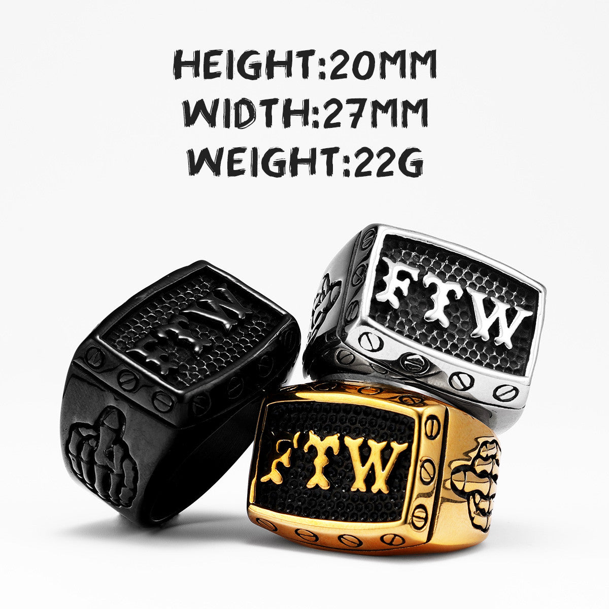 FTW | 14k Gold Black Over No Fade Stainless Steel Middle Finger Hip Hop Rings