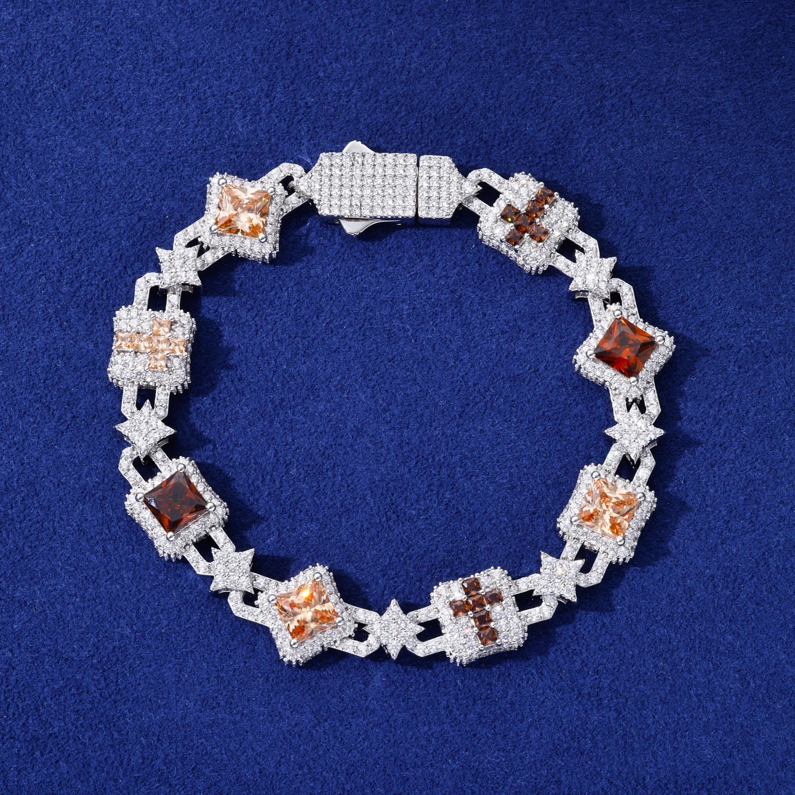 Lucky Charms | VVS Moissanite Diamond 925 Sterling Silver Hip Hop Cross Link Bracelet
