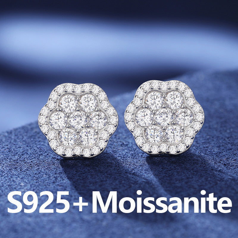 Ice Flower | Luxury 925 Solid Sterling Silver Moissanite Diamond Flower Stud Earrings