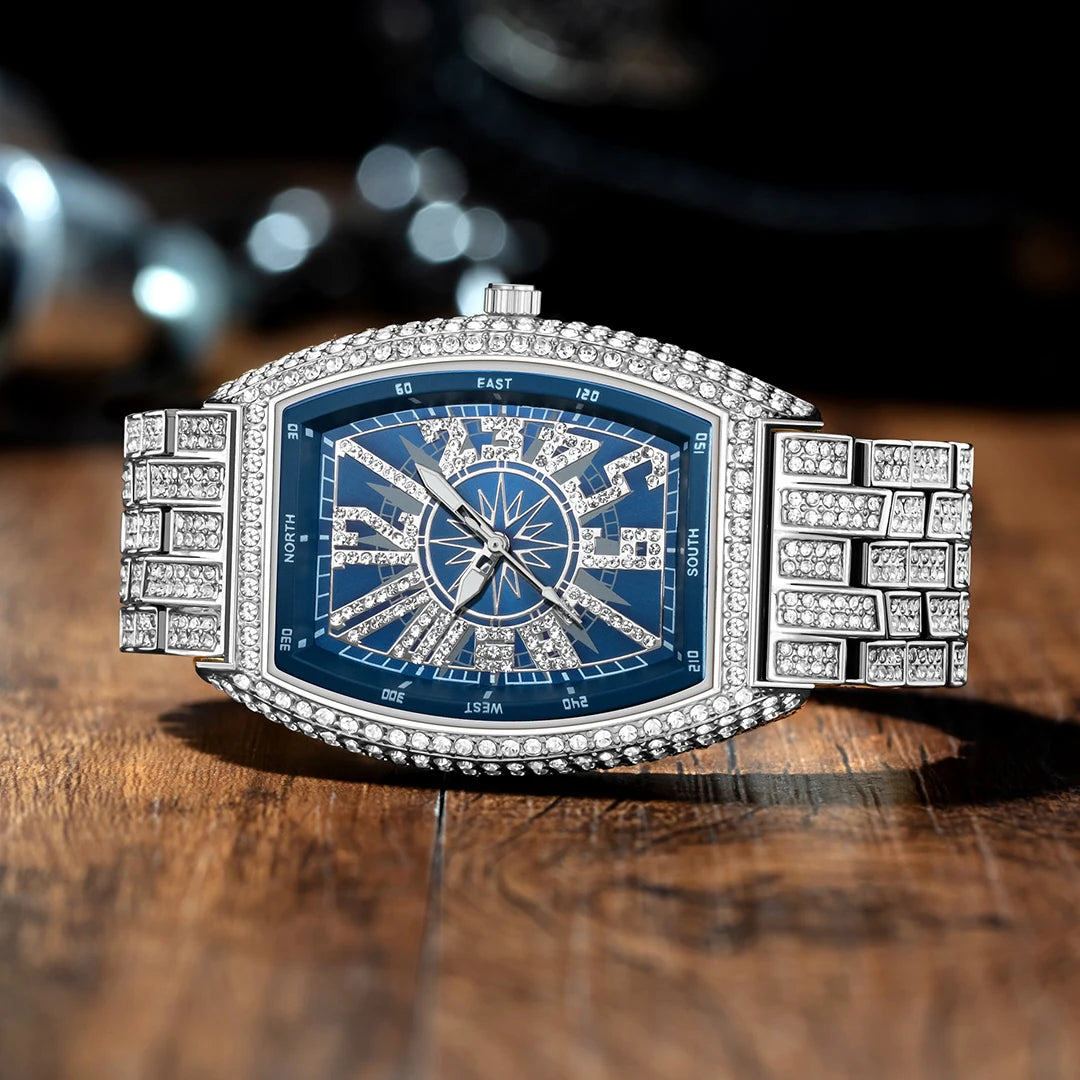 Navigation | VVS Diamond CZ Night Star Sky Compass Hip Hop  Iced Blinged Out Watch