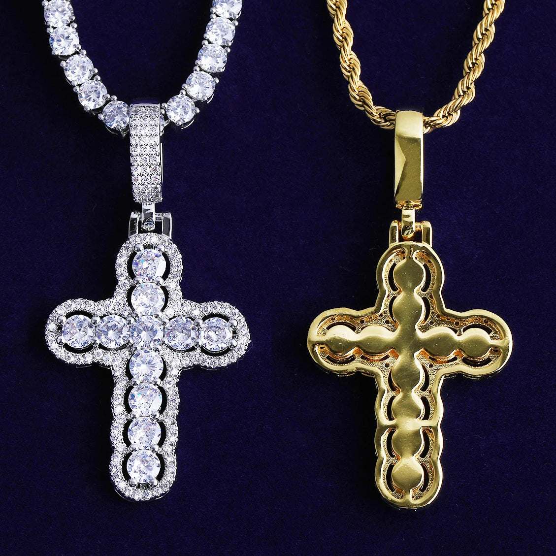 Clustered Ice | Prong Set VVS Diamond CZ Stone Cross Iced Blinged Out Pendant