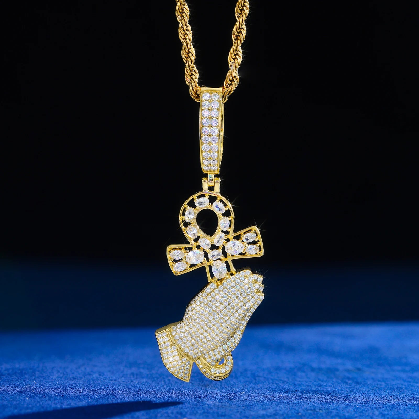 OG Praying Hands | Ancient African Moissanite Diamond Original Ankh Cross Prayer Hand Pendant