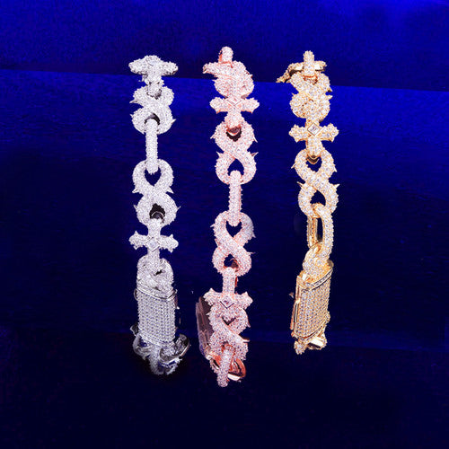 Infinity Spike | Beautiful 4 Prong Set 10mm Infinity VVS Diamond CZ Cross Bracelet